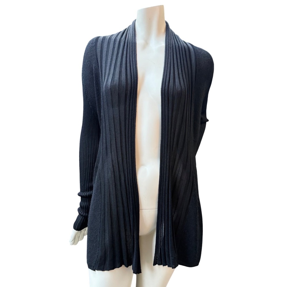 Papa Collection Ribbed Open Front Cardigan Black Dark Academia Goth Minimalist L
